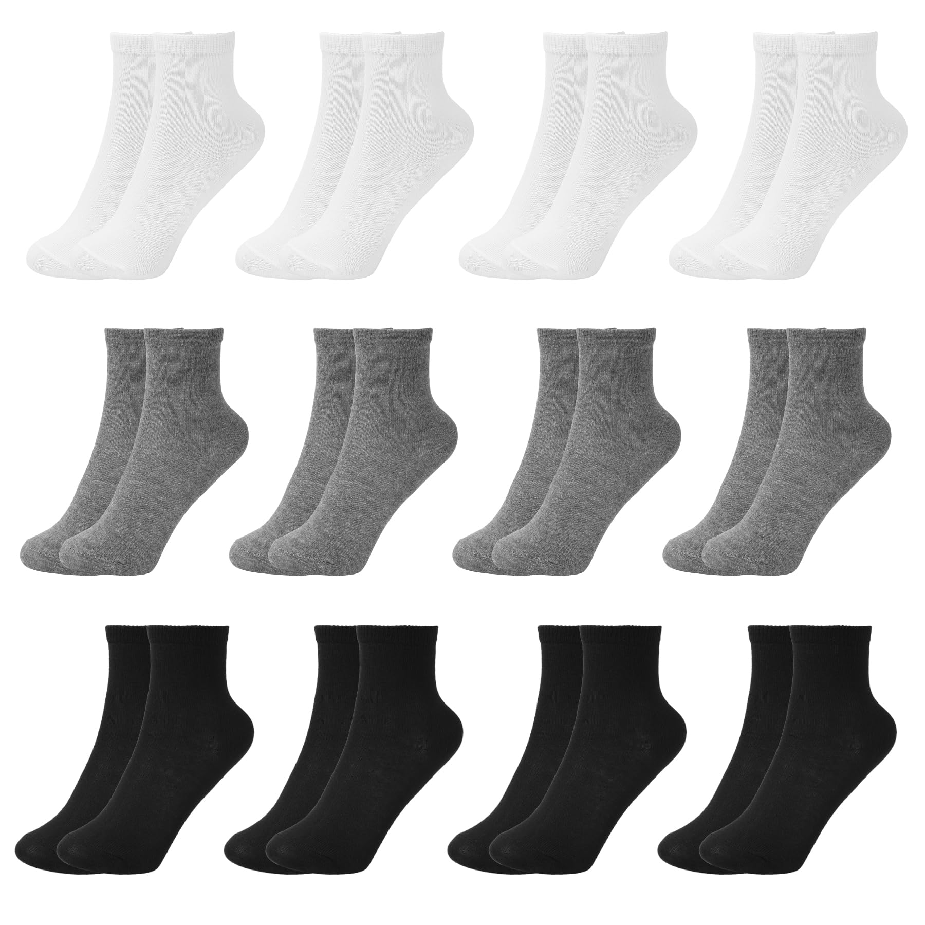 Zzxlw Kinder Schul Socken Jungen Mädchen 12 Paar Schwarz Weiß Grau Socken | Sneaker Sports Socken, Mitte Schnitt einfache Athletik LaufenSocken