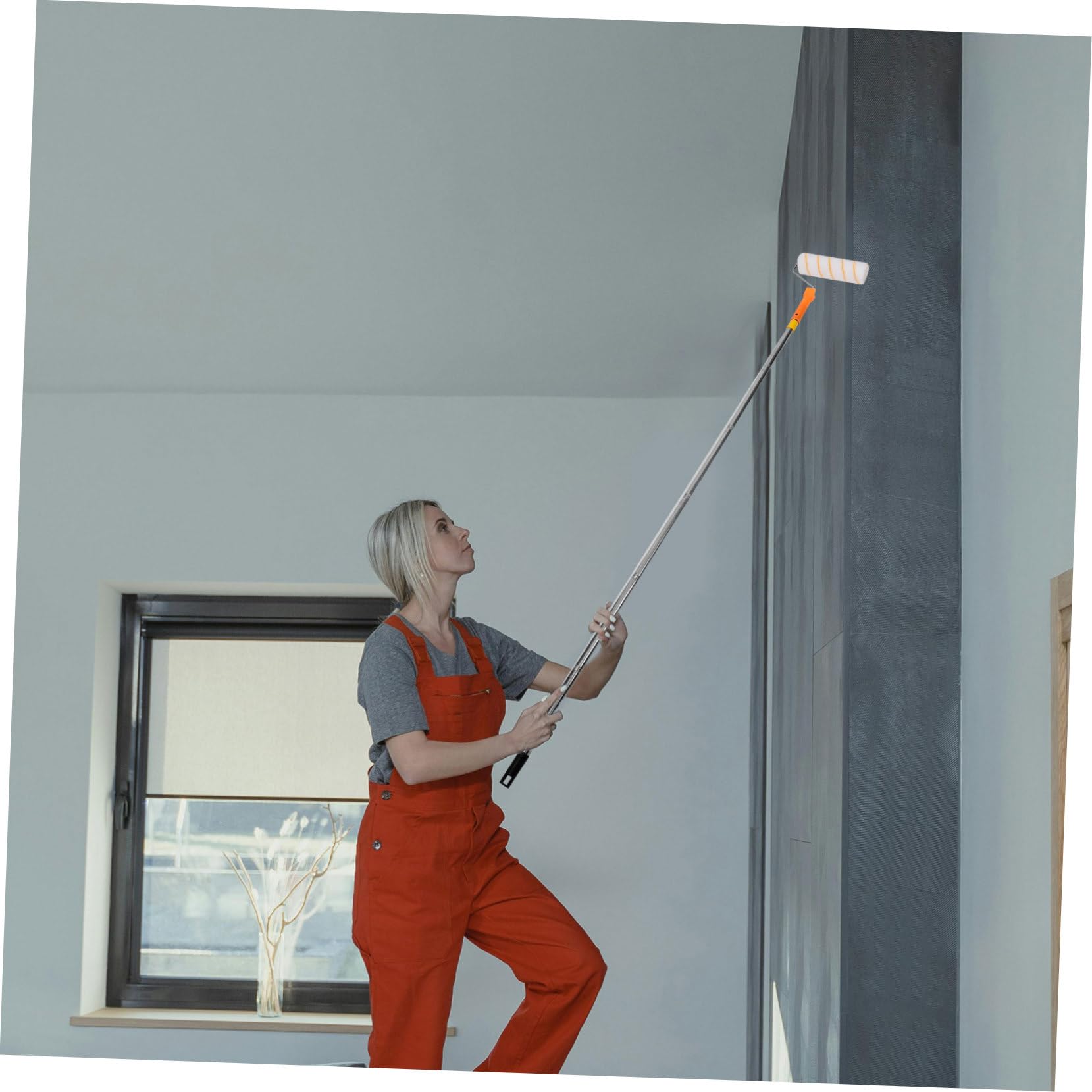 Lurrose Cepillo de Rodillo Telescópico Herramienta para Pintar Paredes de Rodillos de Pintura con Varilla Extensible para Mejoras del Hogar y Pintura de Interiores