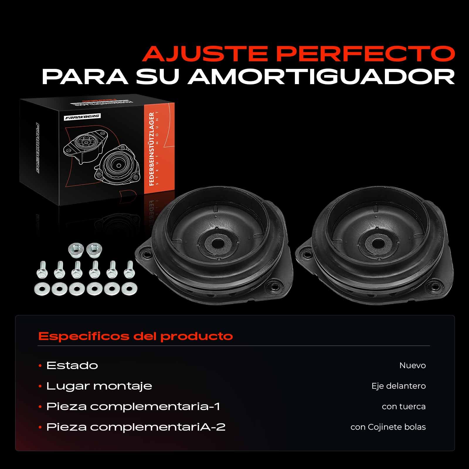 Frankberg 2x Cojinete de domo Cojinete de soporte de suspensión Parte delantera izquierda Derecha Compatible con Fluence Grand Scénic M.e.g.a.n.e Scénic III Replace# 543200001R