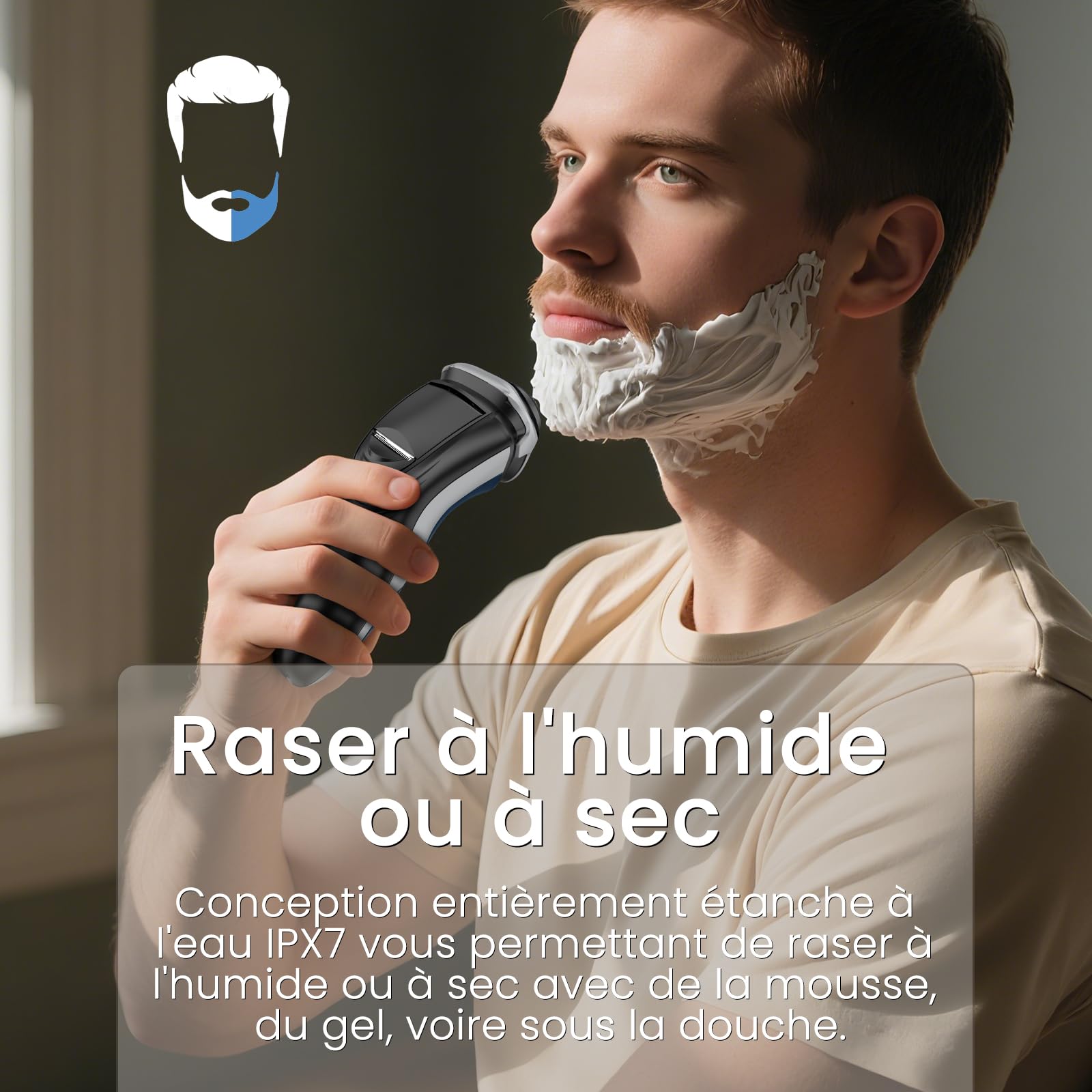 SweetLF Rasoir Electrique Homme Rechargeable Wet & Dry, Tondeuse à Barbe Haute Précision, Rasage avec 3D Têtes Rotatives, 100% Etanche&120 min d'Autonomie, Bleu, SW-S7105