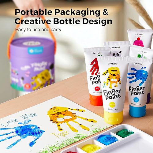Miniatura 3 de Jar Melo Pinturas de dedos lavables para niños pequeños, 7 colores de gran capacidad (2.1 onzas líquidas), pintura de bebé no tóxica para manos y