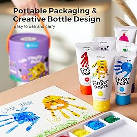 Jar Melo Washable Finger Paints for Toddlers, 12 Colors Large Capacity (2.1fl oz), Non Toxic Baby Paint for Hand and Feet, Safe Art Supplies, Preschool Learning Gifts for Kids Age 2+