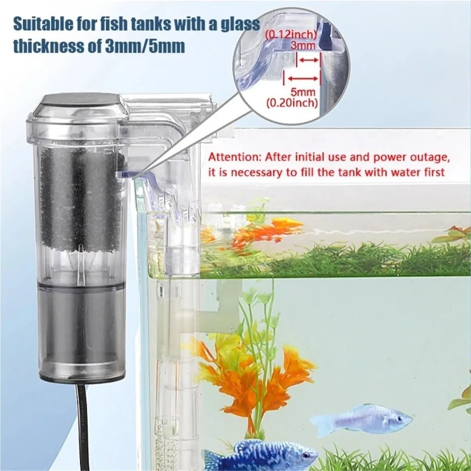 Filtros para peceras, filtro colgante para acuario, mini pecera, USB, 2,5 W, flujo de 250 H/L, adecuado para tanques de menos de 30 cm, filtro de acuario