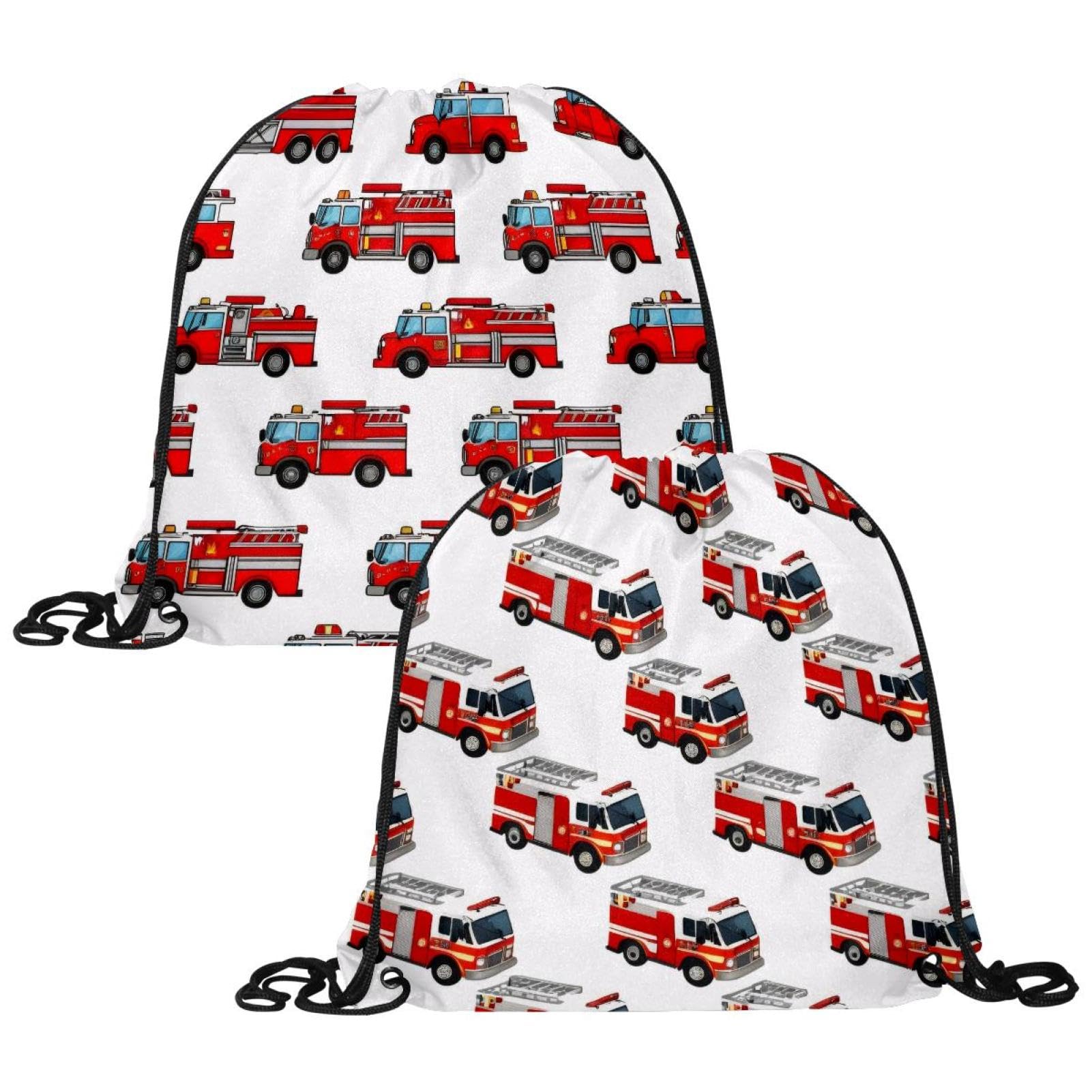 Luoweisi 2 Pcs Drawstring Bags, Fire Truck Swim PE Bags Drawstring Gym Bag for Kids Adults String Swimming Sports Backpack for School Sports Swimming Gym Travel