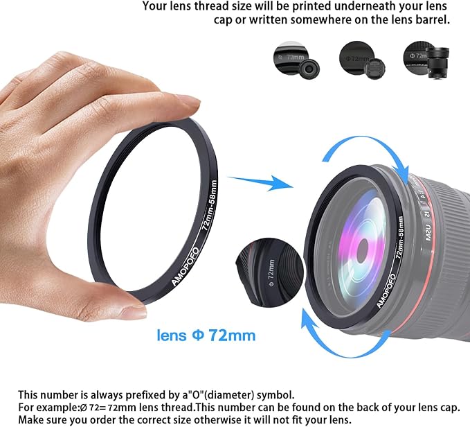 Anillo Adaptador Reductor 72mm a 58mm para Filtros de Cámara miniatura 4