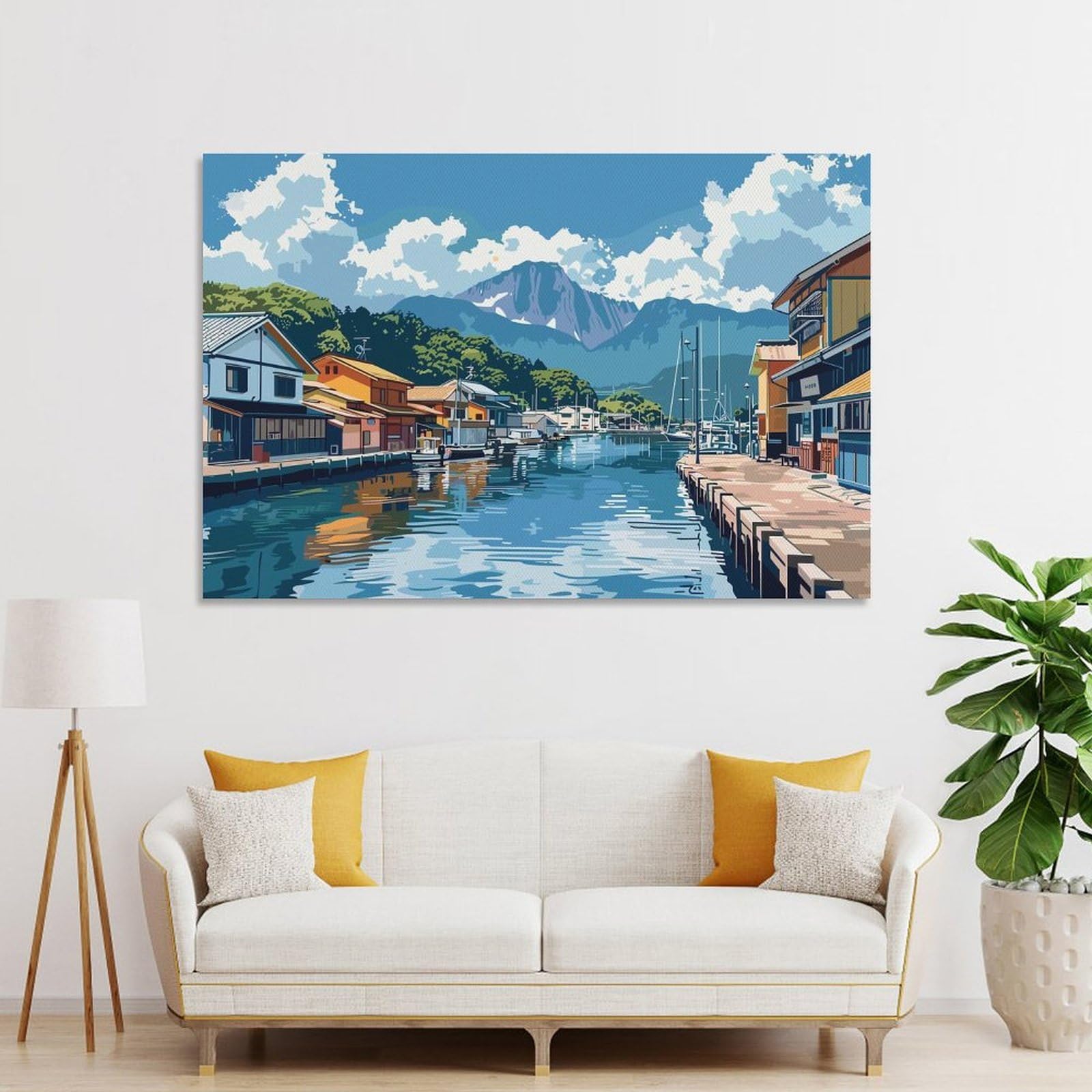 Junmoney Decorative Wall Artwork Japanese Harbor Village, 24x36inch(60x90cm), for Corridors, Hallways Or Apartment Entries, Wall Decor to Refresh Empty Corners