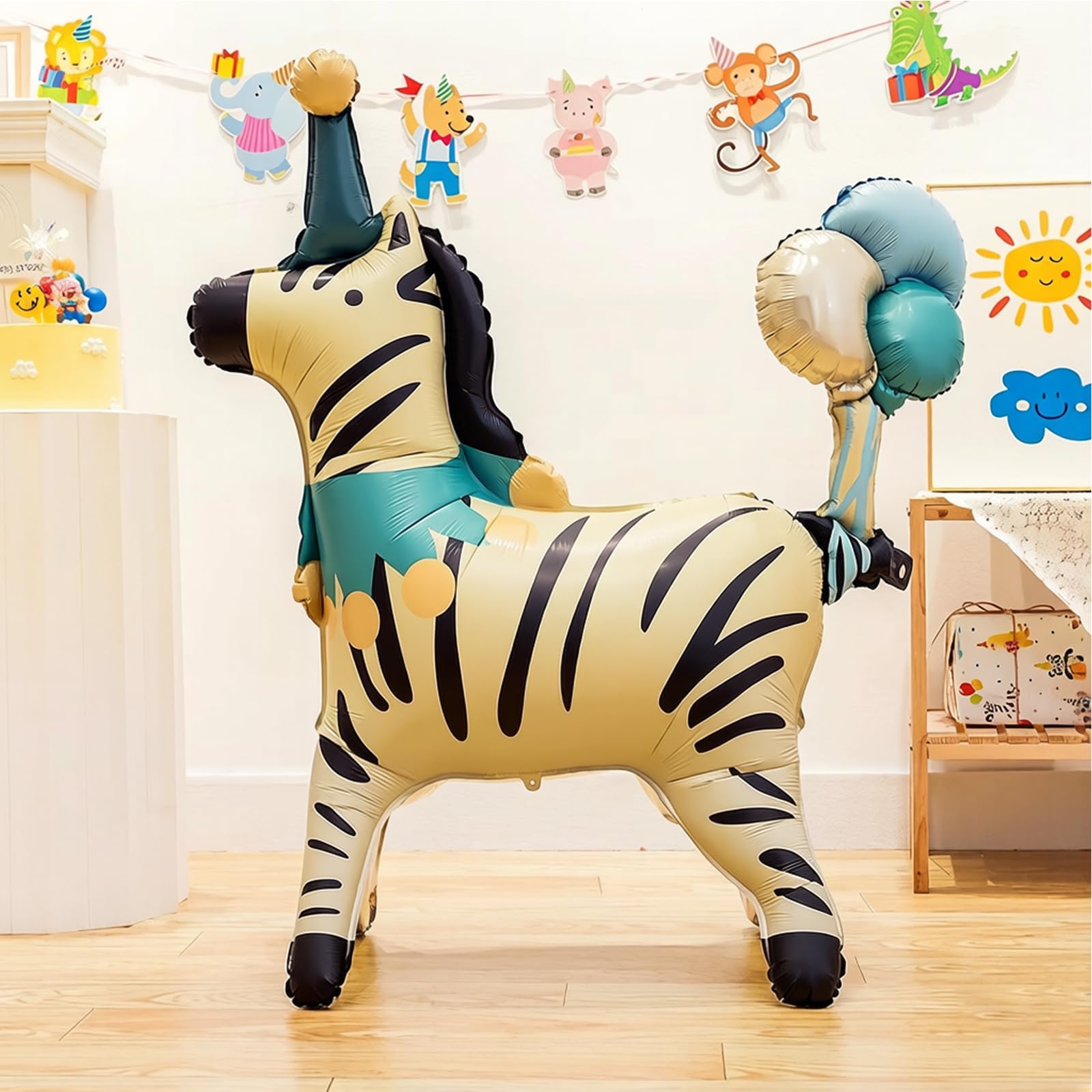 Juego de 5 globos de aluminio de pie con animales de circo, carrusel, león, cebra, león marino, payaso, decoración de fiesta temática de carnaval, para niños, cumpleaños, aula, evento de