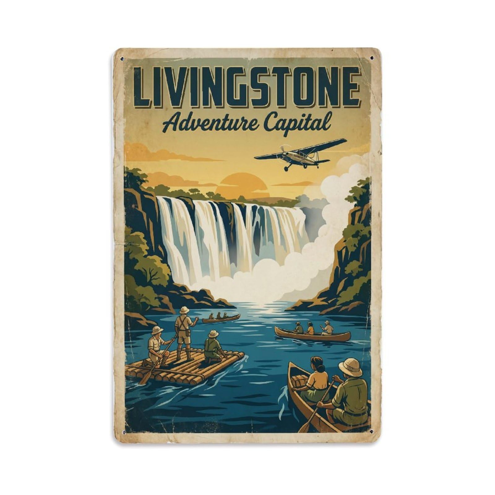 Metal Tin Sign Retro Zambia Livingstone Travel