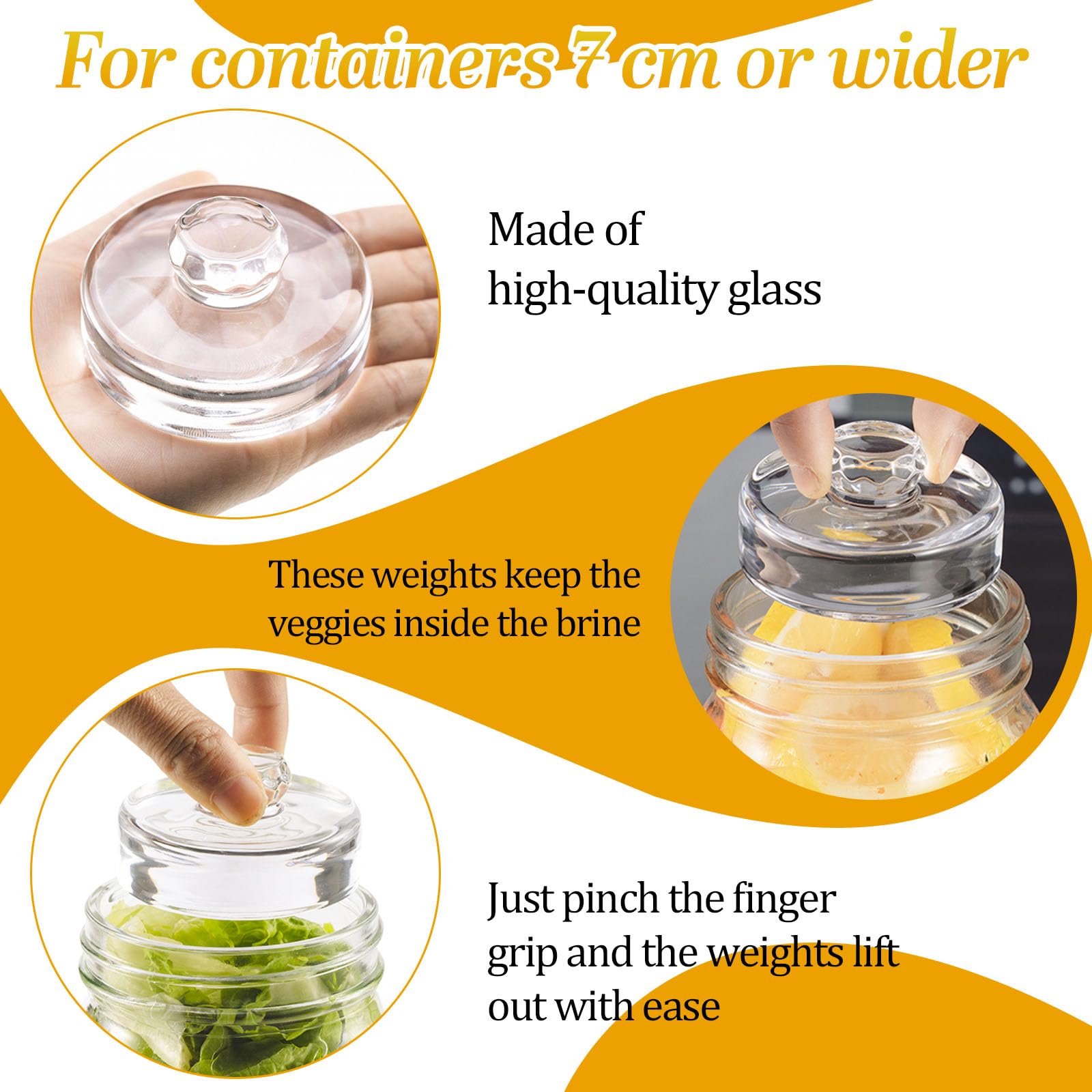4 Pezzi Set di Accessori per Fermentazione con 2 Pesi in Vetro per Fermentazione 7 cm, Bastone da Schiacciamento di Fermentato e Pinza Fermentazione per la Fermentazione dei Crauti Kimchi