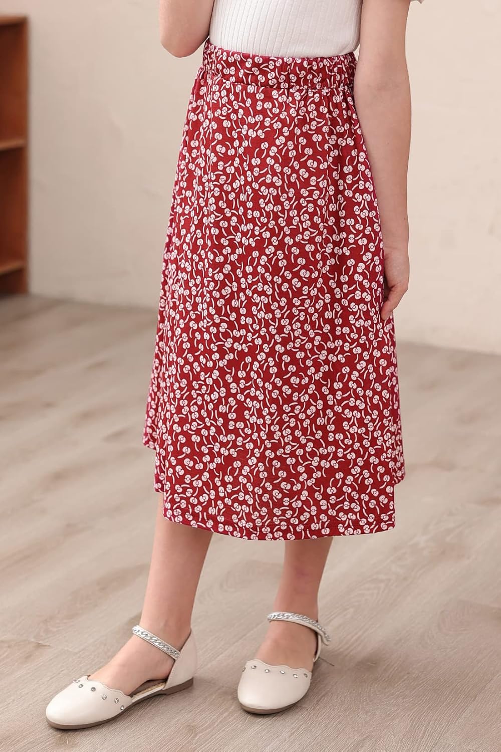 GORLYA Girls Boho Casual Elastic High Waist Tiered Ruffle Hem Long Swing Maxi Skirt 4-14T - Image 3