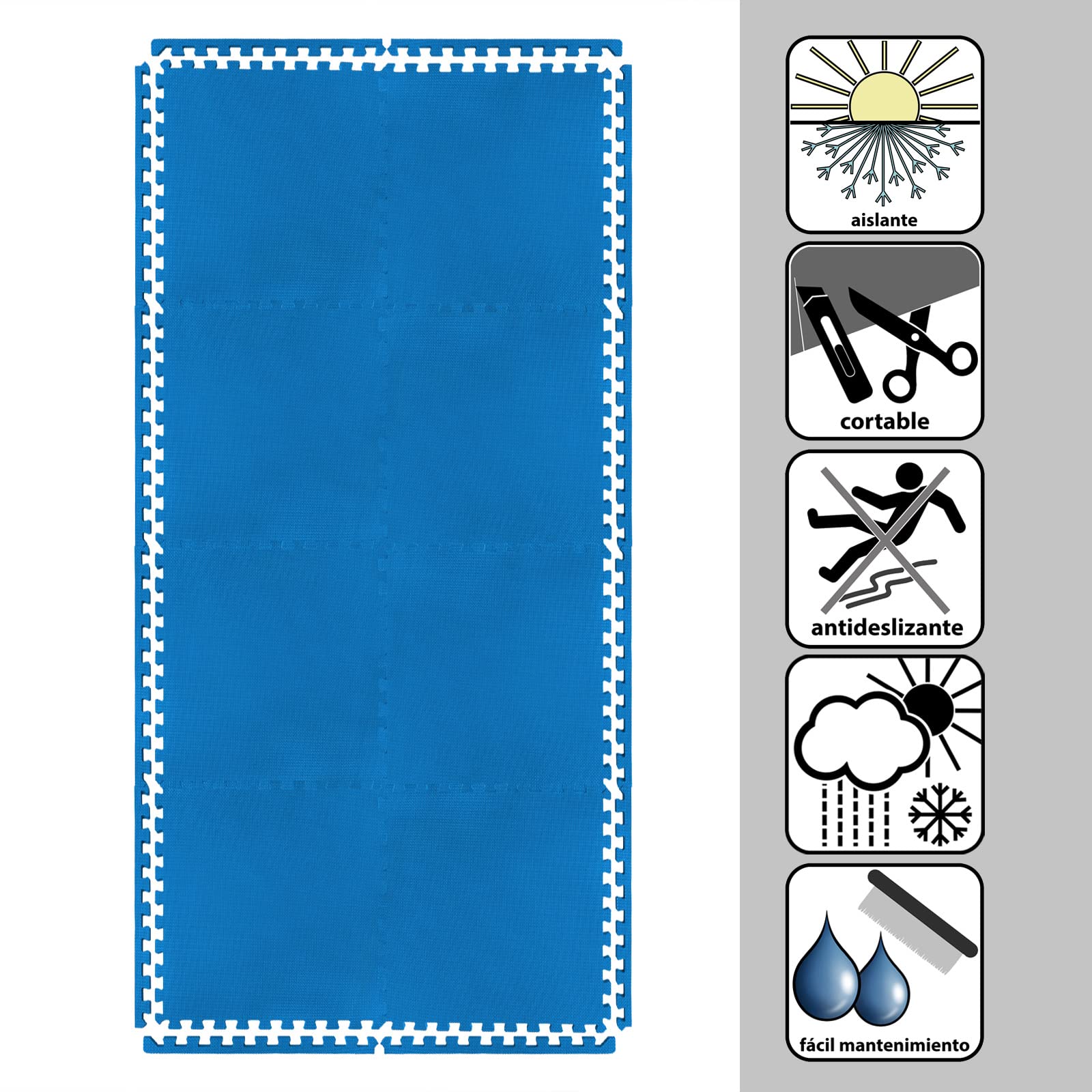 Montafox 2,88 m² Tapiz Piscina 1 cm Grosor Juego de 8 Plancha Azul 60 x 60 cm Suelo Protector Piscina Whirlpool Sistema Enchufable Extensible