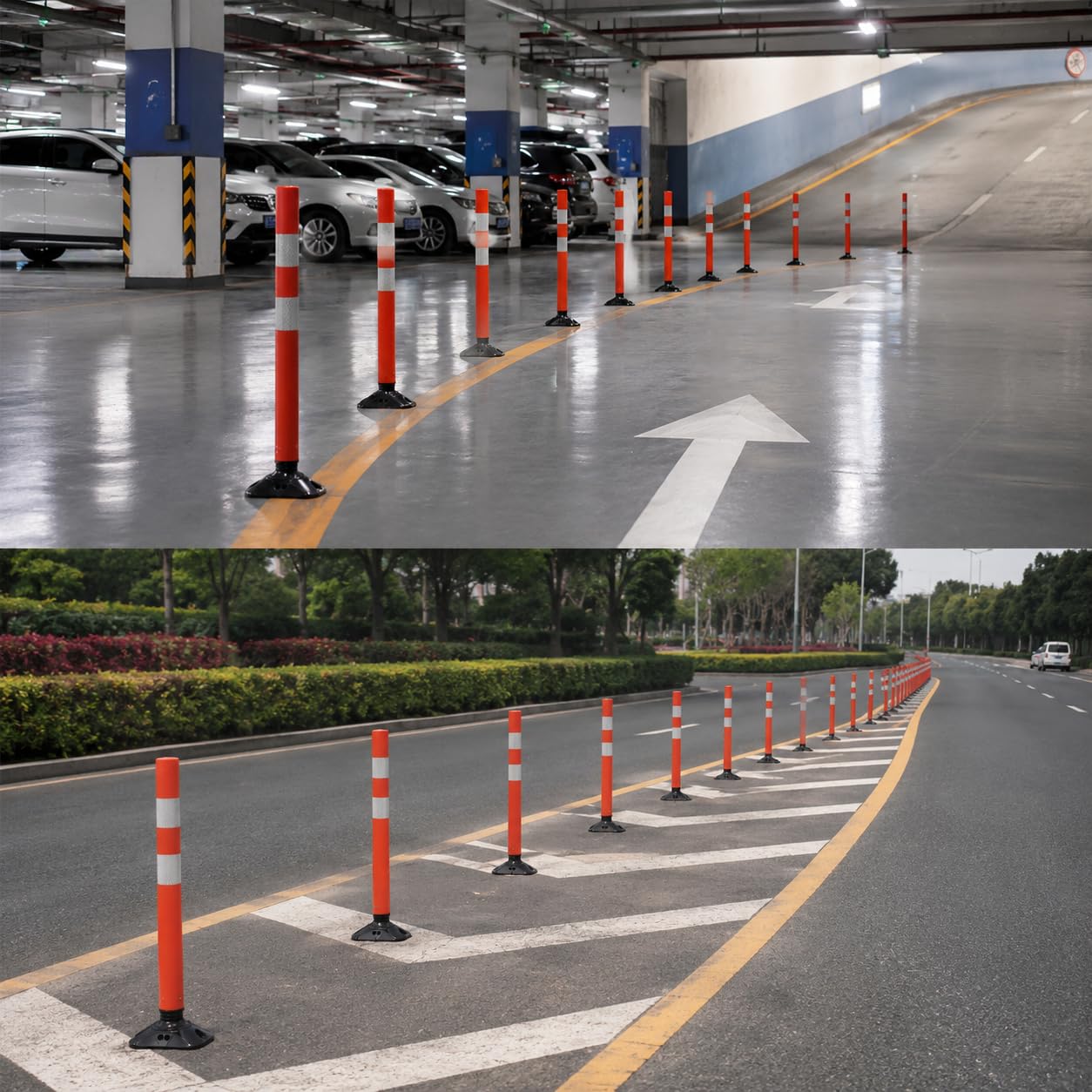 Set di 8 Paletti Segnaletici Flessibili da 91 cm – Resistente agli Urti, Auto-Raddrizzante e Riflettente – Ideale per Ingressi, Parcheggi e Marciapiedi (Arancione)
