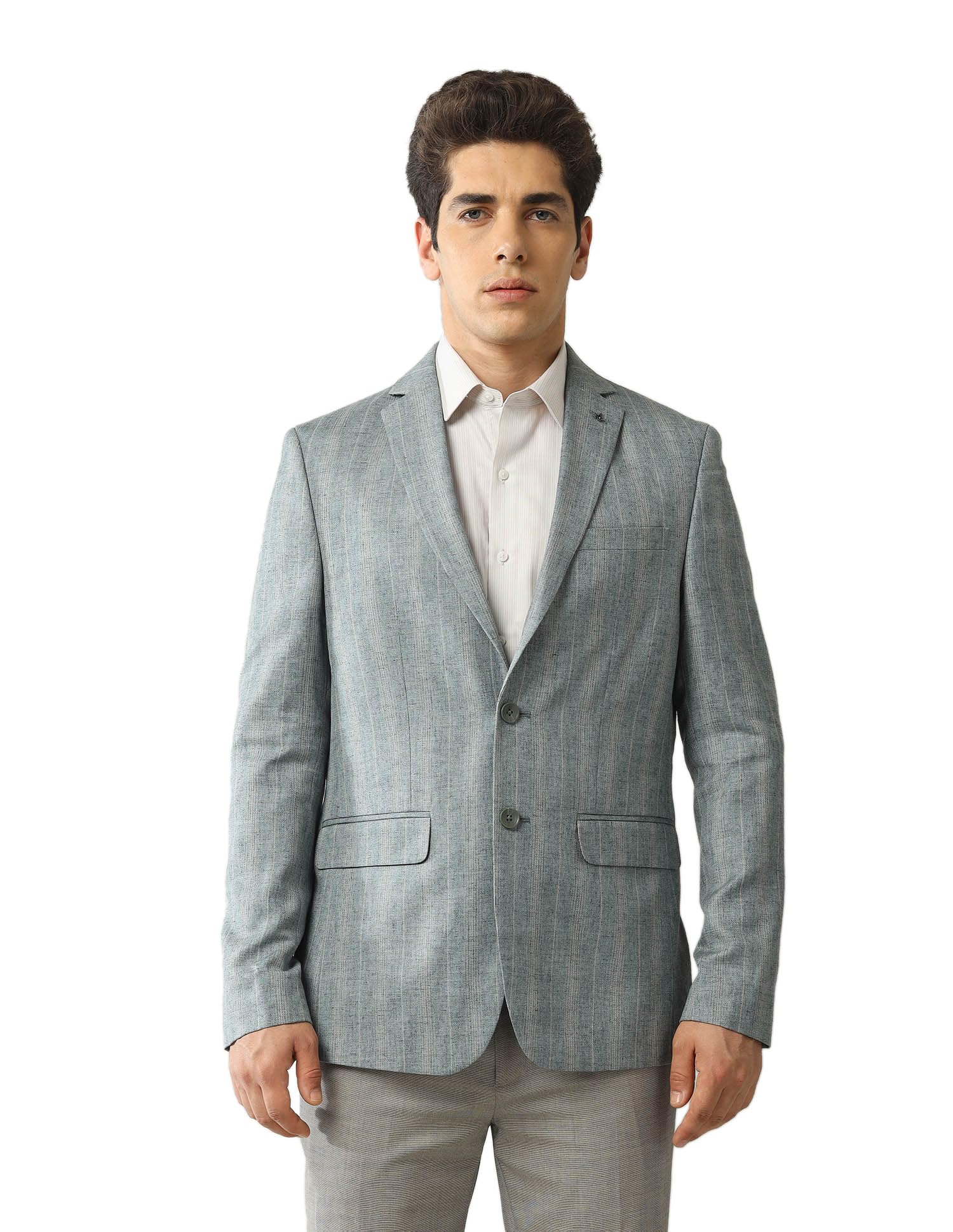 Men's Vertical Striped Tailored Fit Blazer-image-15