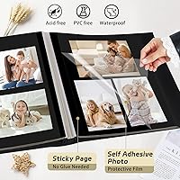 Vista 2 de RECUTMS Álbum de Fotos Autoadhesivo para Fotos 4x6 5x7 8x10 Tamaños Álbum de Fotos Scrapbook Hecho a Mano 30 Páginas Cuero con Textura de Botón