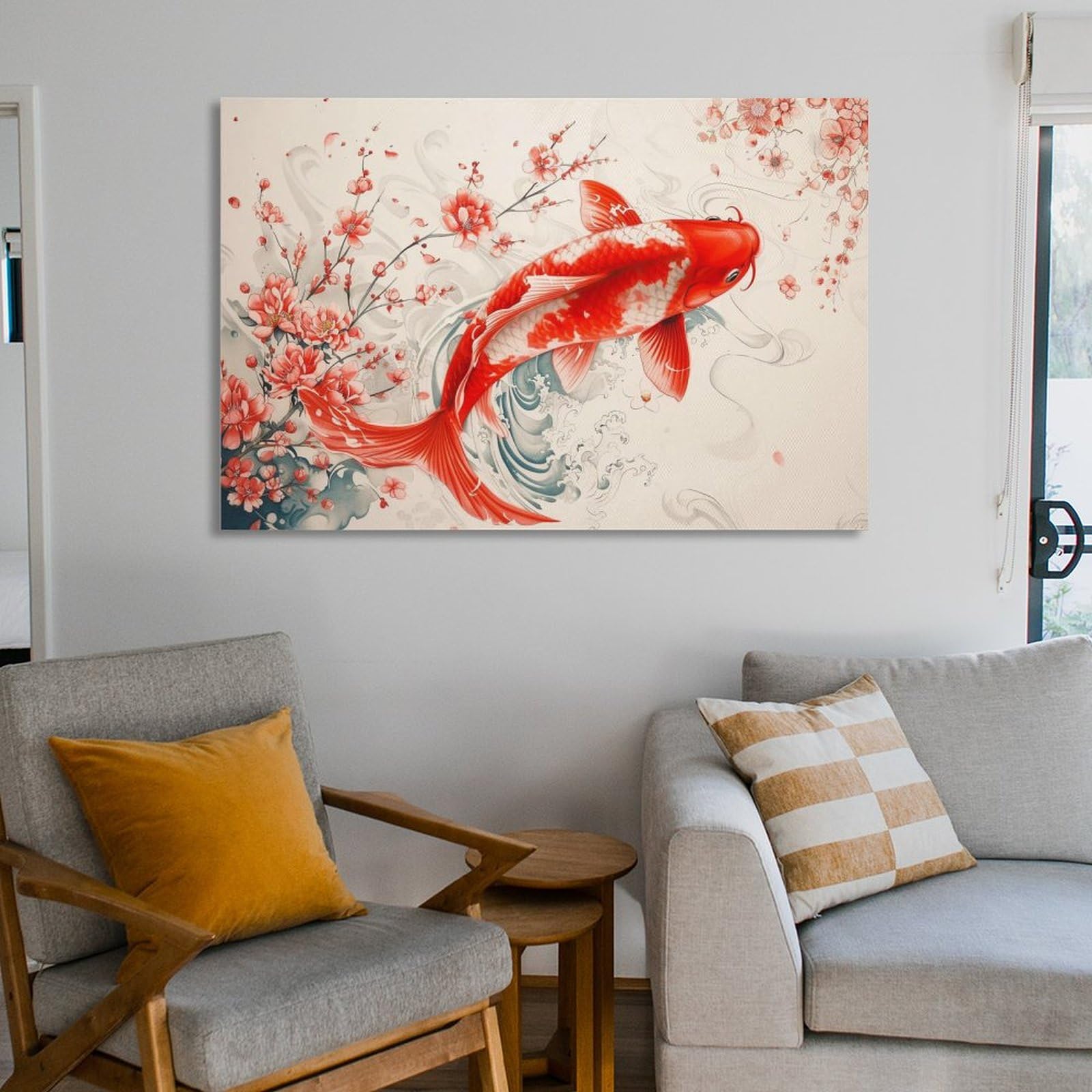 Amazon.co.jp: 絵画 赤い鯉 アートパネル ポスター 動物イラストアート