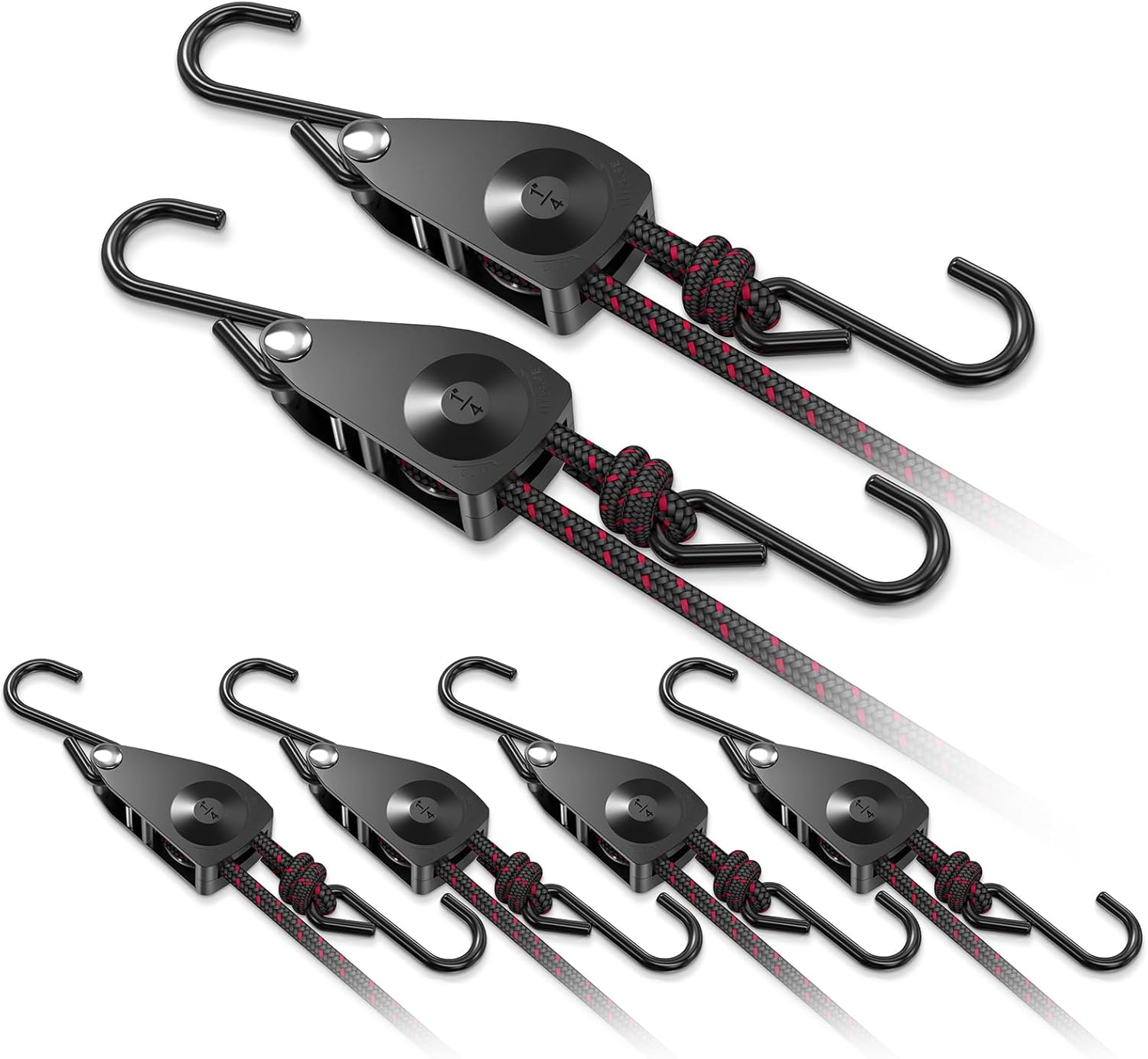 VIPARSPECTRA Ratchet Tie Down Straps, 1/4" Adjustable Rope Hangers [2 Pack, 12FT, 150 lbs/Pack] Plus 1/4" Adjustable Rope Hangers [4 Pack, 12FT, 150 lbs/Pack] Heavy Duty Kayak Pulley System with Hooks
