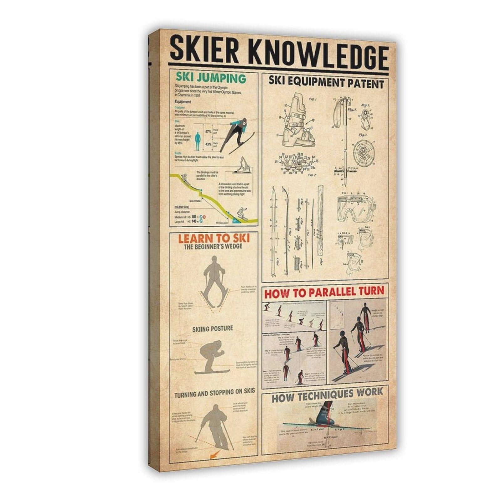 Poster su tela con scritta "Skier Knowledge", decorazione per camera da letto, ufficio, stanza, regalo, 50 x 75 cm