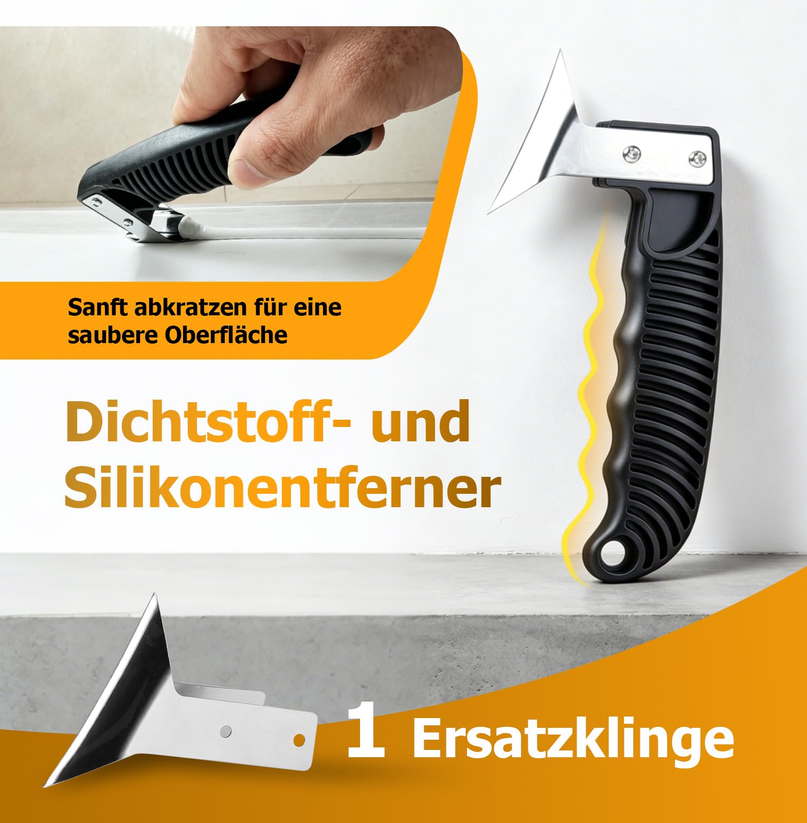 Silikonpistole Silikon Abzieher Set, 25 tlg Silikonentferner Kit mit Kartuschenpresse, Fugenkratzer und Fugenglätter, Zum Entfernen von alter Silikonfugen und Glätten neuer Fugen für Küche und Bad