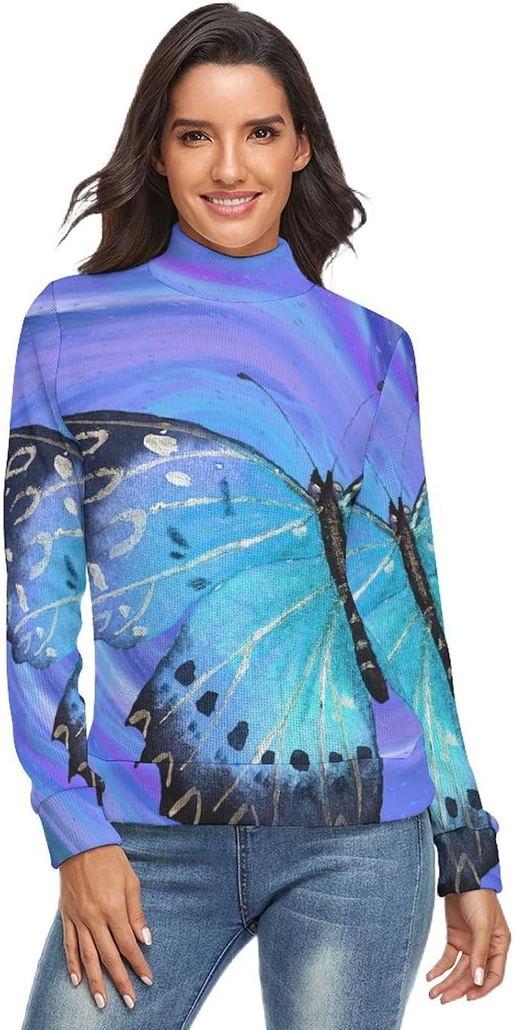 Blue Polka Dot Sweater Woman Long Sleeve Turtleneck Sweater Slim Tops Shirts Thermal Underwear Tops Casual Clothes