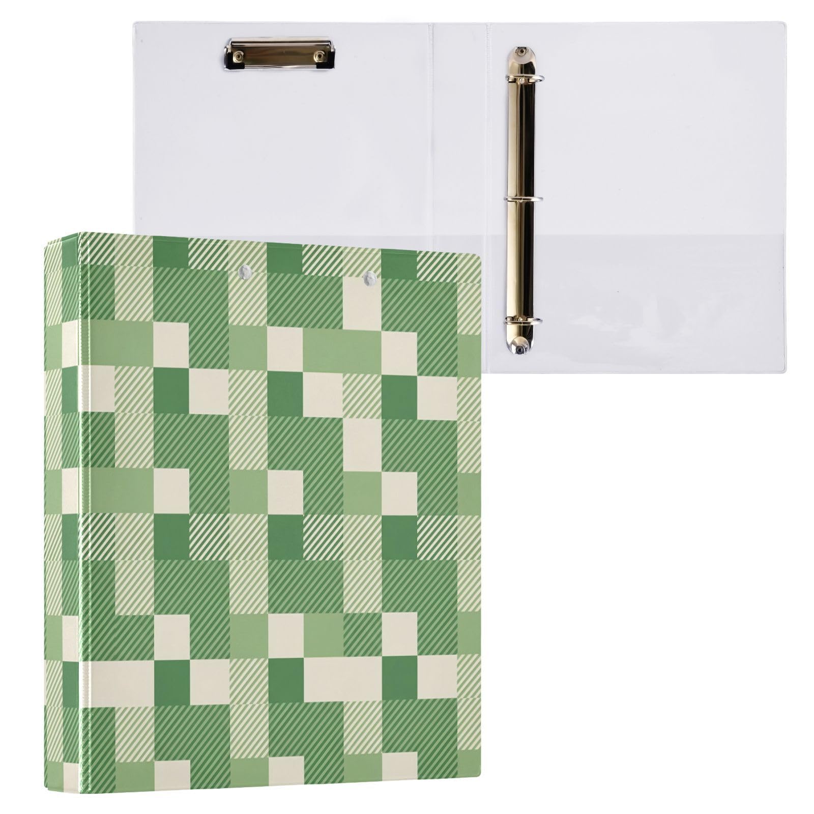 Raccoglitori a 3 anelli, 3,8 cm, motivo a quadretti, decorativi, rotondi, con clip in metallo, formato A4, organizer per casa e ufficio, confezione da 2