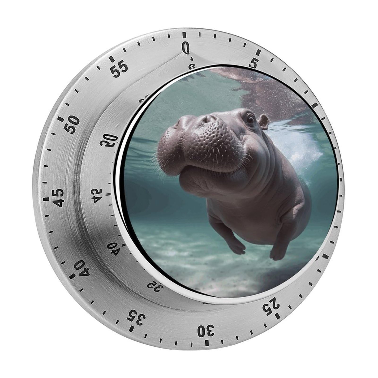Diving Hippo Kitchen Timer Chef Cooking Timers Clock with Loud Alarm Exquisite Stainless Steel Mechanical Desk Timers Magnetic Backing 60 Minute Visual Timer for Work