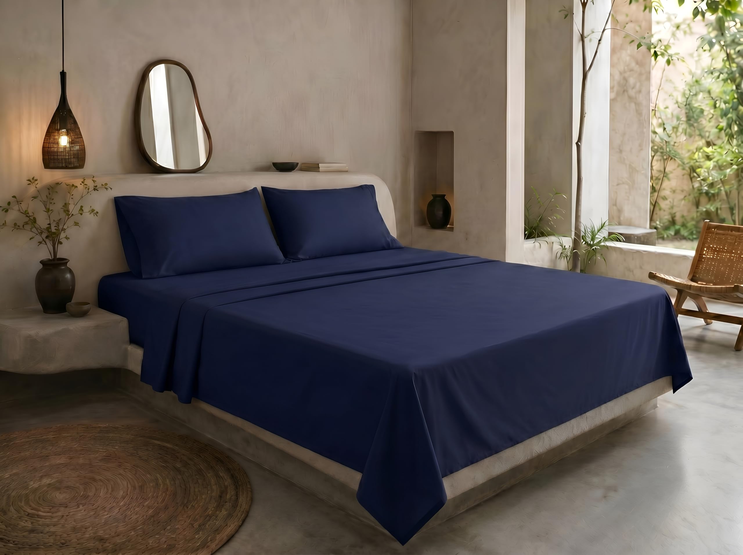 Yorkshire Bedding Flat Sheets Double 100% Egyptian Cotton Bed Sheet 200 Thread Count Breathable and Fade Resistant Hotel Quality Navy Sheets (225 cm x 275 cm) โ image 1