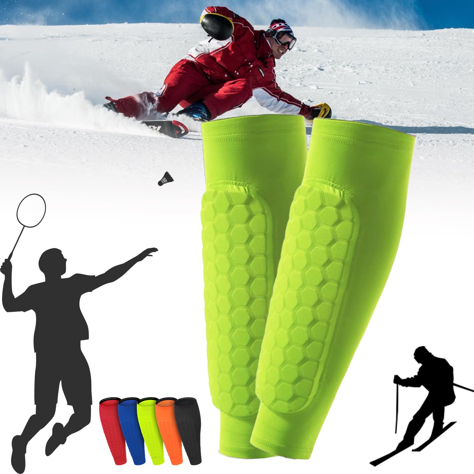Qosigote 1 Pair Skiguard Socks, Skiguardsocks, Shindefender Shin Guards,Soccer Shin Guards with Honeycomb Pads, Soccer Shin Guard Sleeves, Shin Guards Soccer Adult for Sports (1pair green,XL)