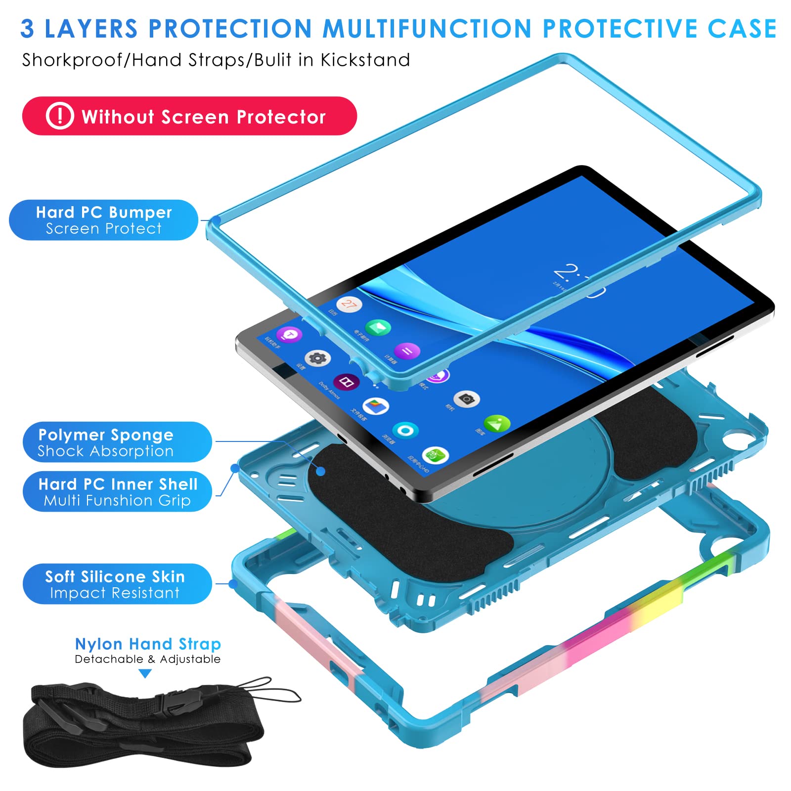 KATUMO Custodia Protettiva Per Lenovo Tab M10 3a Gen 10.1 (2022) - Antiurto Con Tracolla E Supporto 360°