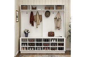 AIEGLE Entryway Hall Tree with Shoe Bench and Coat Rack