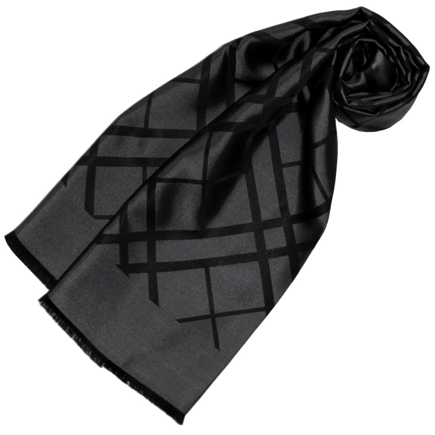 Lorenzo Cana Herren Schal aus 100% Seide aufwändig jacquard gewebt Damast Seidenschal Seidentuch Tuch schwarz black 25 cm x 160 cm - 8923311