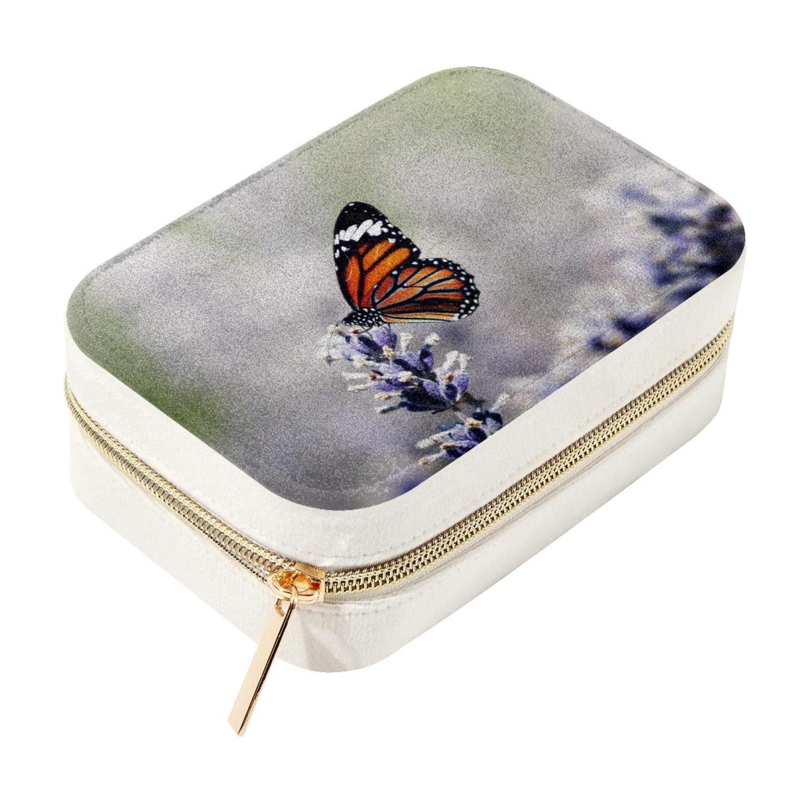 Caja de almacenamiento de joyas de terciopelo lavanda organizador con cremallera de metal