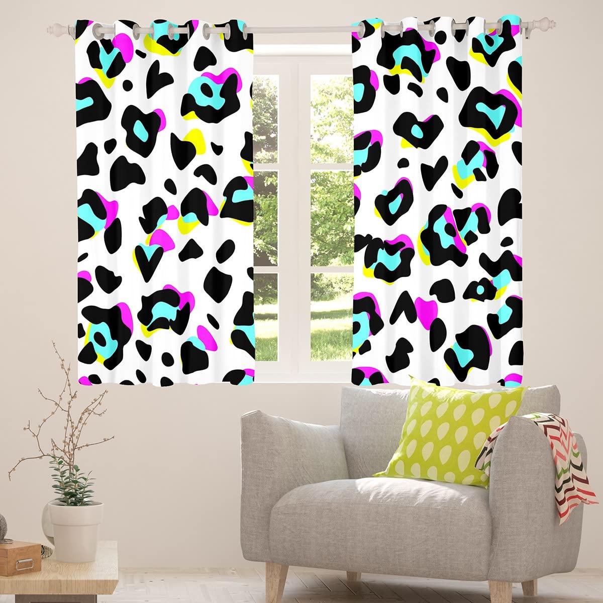 Leopard Blackout Curtain Colorful Animal Skin Print Window Treatments,Cheetah Print Window Drapes for Kids Boys Girls Room Decor Grommet Top 2 Panel Set Bedroom Curtains,46Wx54L inch - Image 4