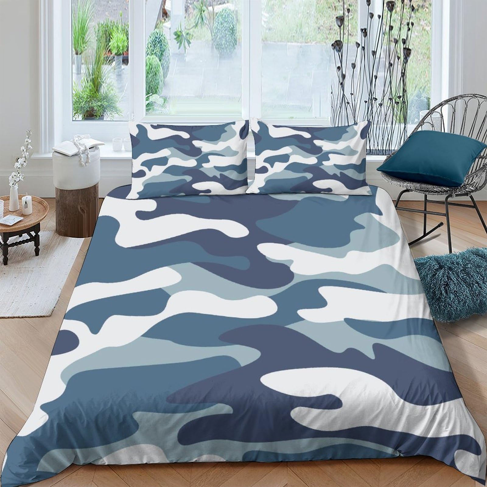 Ctjqhvkz Style-4 3D Printed Blue Camouflage Fitted Sheet Microfiber Soft Non-Slip Grey Camo Mattress Cover For Bedroom Dorm Mattress Decor Single（135X200cm）