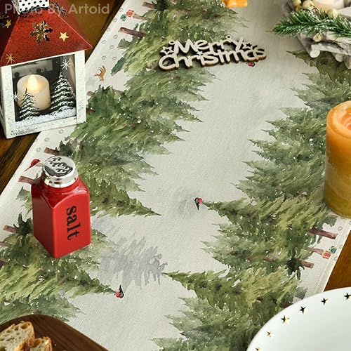 Miniatura 3 de Artoid Mode Camino de mesa de Navidad con copos de nieve y árboles de Navidad, decoración de mesa de comedor para decoración de fiesta en el hogar,