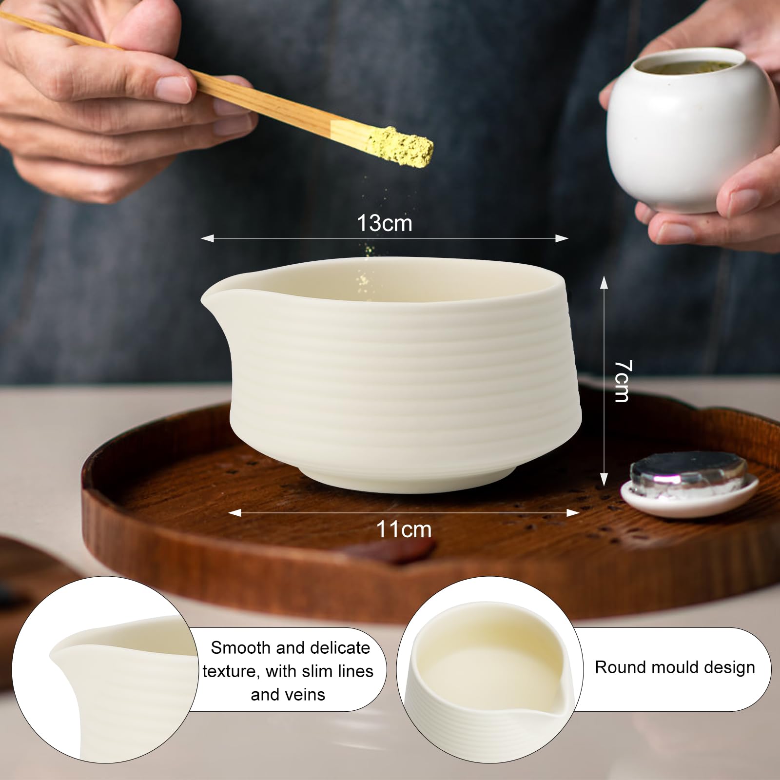 Matcha Bowl in ceramica, ciotola per matcha, ciotola per matcha, ciotola per tè giapponese, set da 500 ml, per teestoom Kitchen Latte Amici di famiglia, bianco