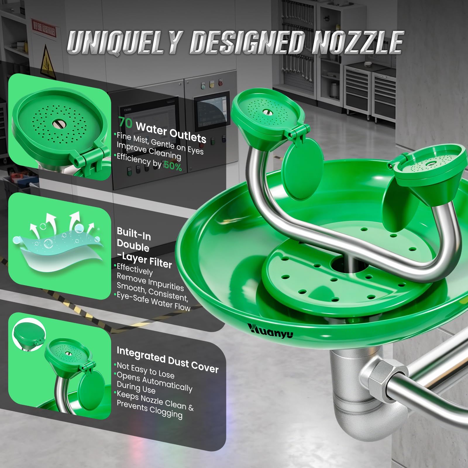 Huanyu Station de douche oculaire d'urgence et douche d'urgence 2 en 1 combinaison laveur d'yeux pour le lavage Douche Personnalisation des fournitures de sauvetage prise en charge (1102-1)