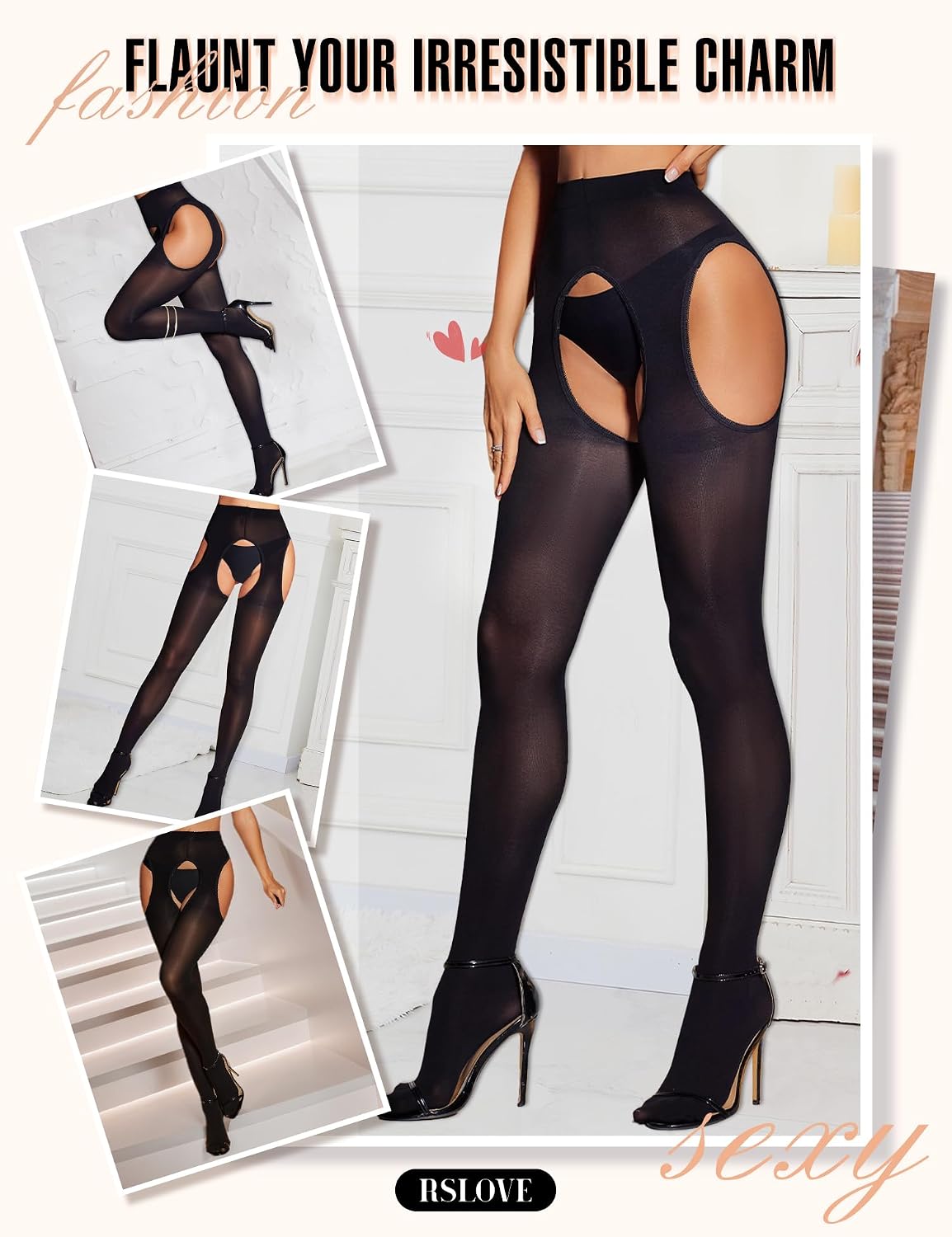 RSLOVE Women Sexy Suspender Tights - Garter Belt Stockings Control Top Pantyhose High Waist