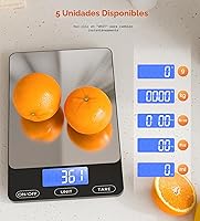 Vista 4 de Báscula de alimentos - Báscula de cocina digital de 33 libras para gramos y onzas de alimentos, recargable, acero inoxidable 305, baterías y carga