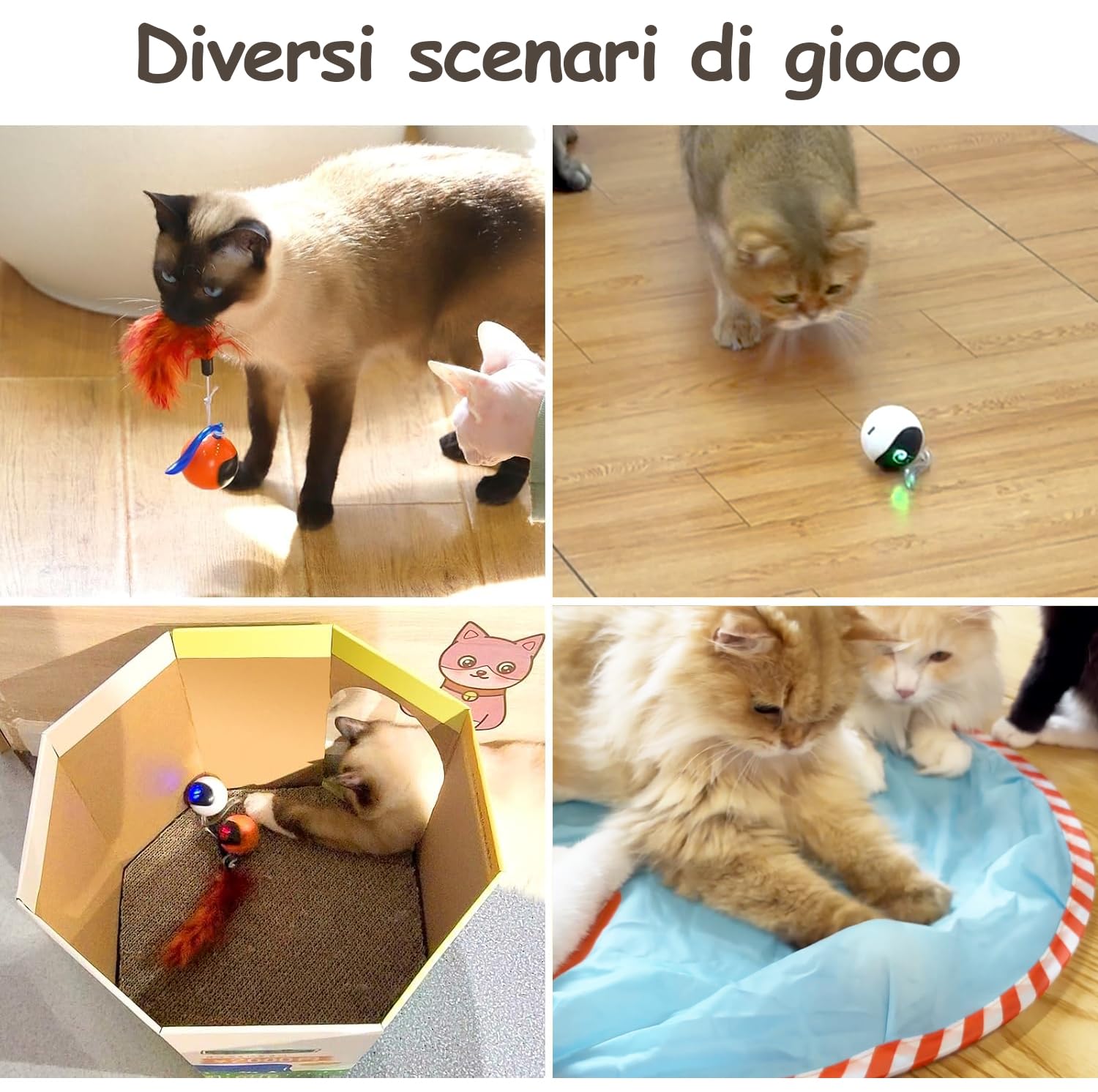 Migipaws Set di giocattoli per gatti, con palline che si muovono automaticamente, topi classici + piume, giocattoli per gattini in confezione, fai da te N in 1 animali domestici, giocattolo elettrico