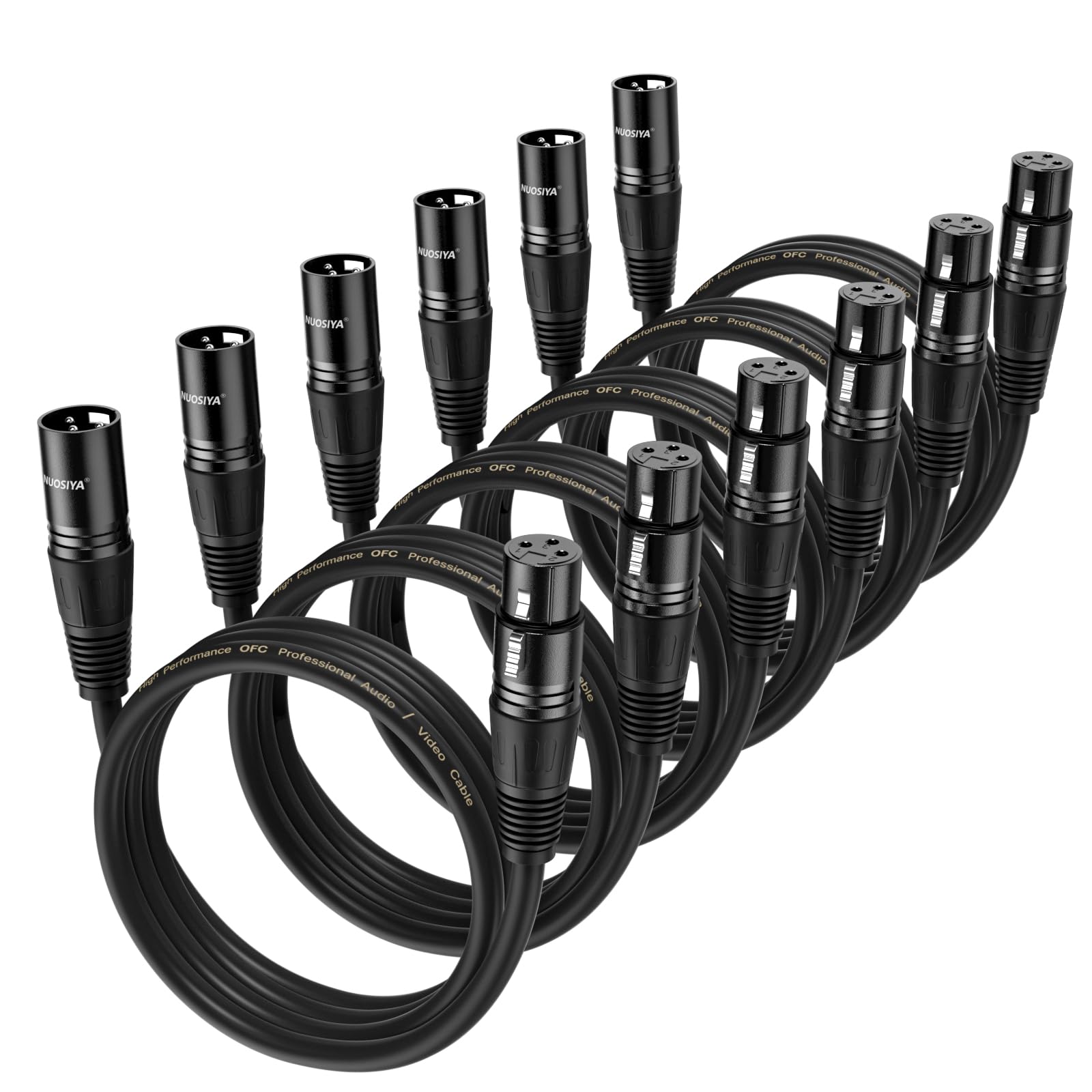 XLR Cable 1.5 Ft 6 Packs,Microphone Cables,Premium Balanced Microphone Mic Speaker Cable with 3-Pin XLR Male to Female DMX Cable,Black