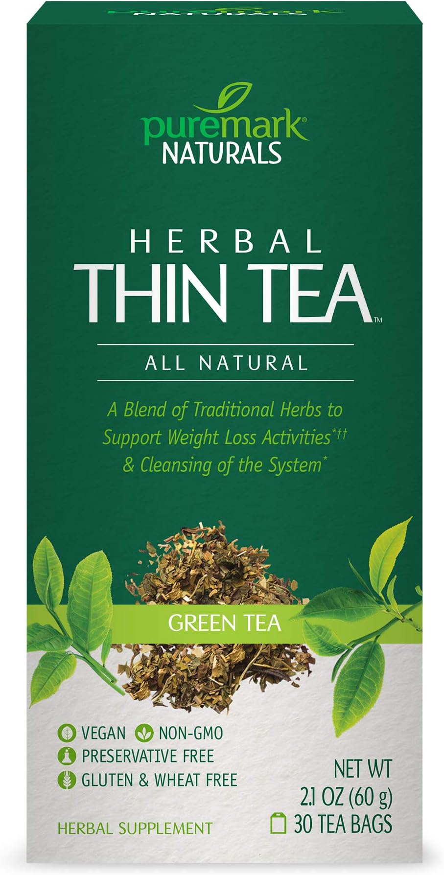 Herbal Thin Tea, Natural Green Tea, 30 Count