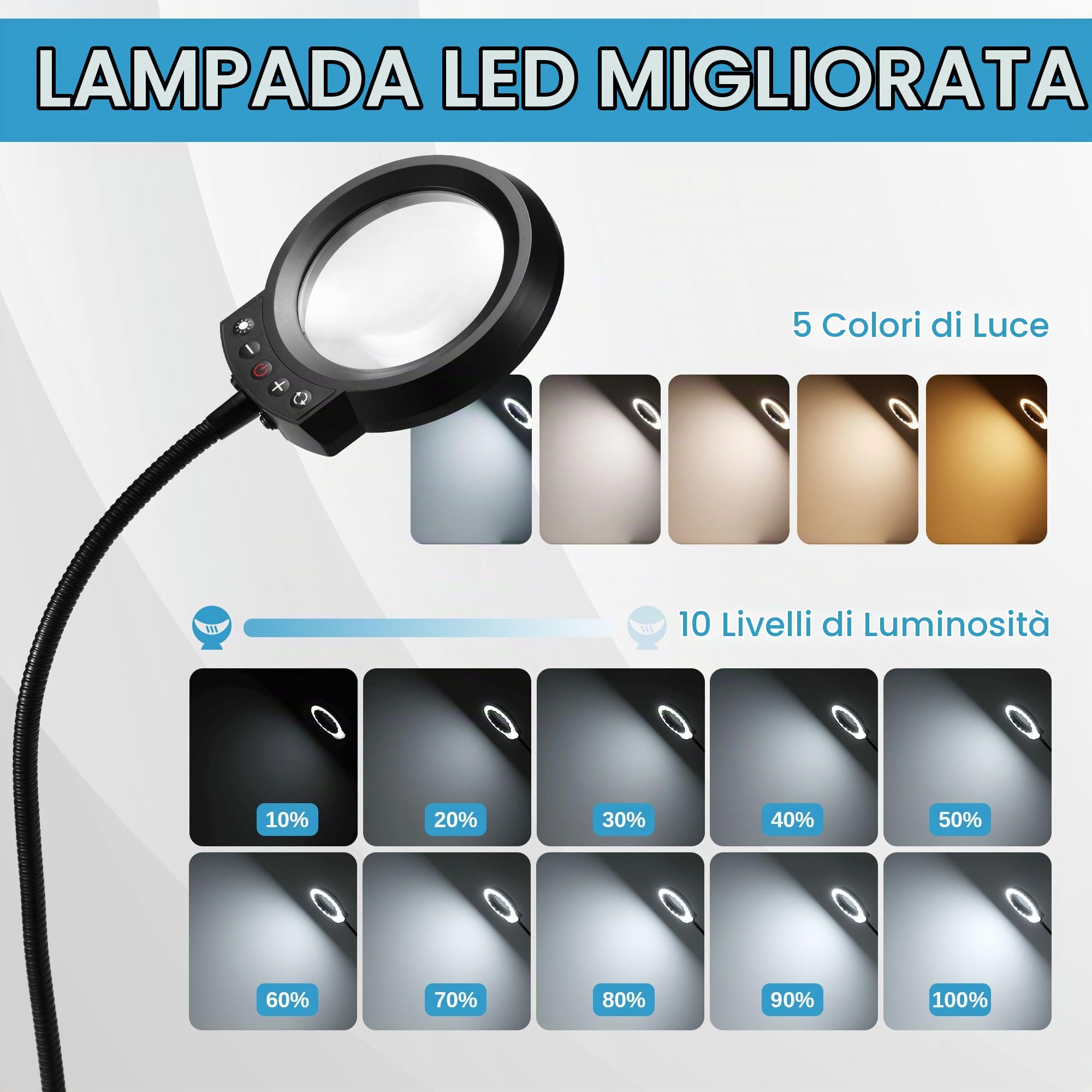 Sainsmart Supporto per saldatura PCBH v2, Stazione di saldatura magnetica, nuovo saldatore e mini porta clip, ingrandimento 5x LED integrato, 6 bracci a collo d'oca regolabili