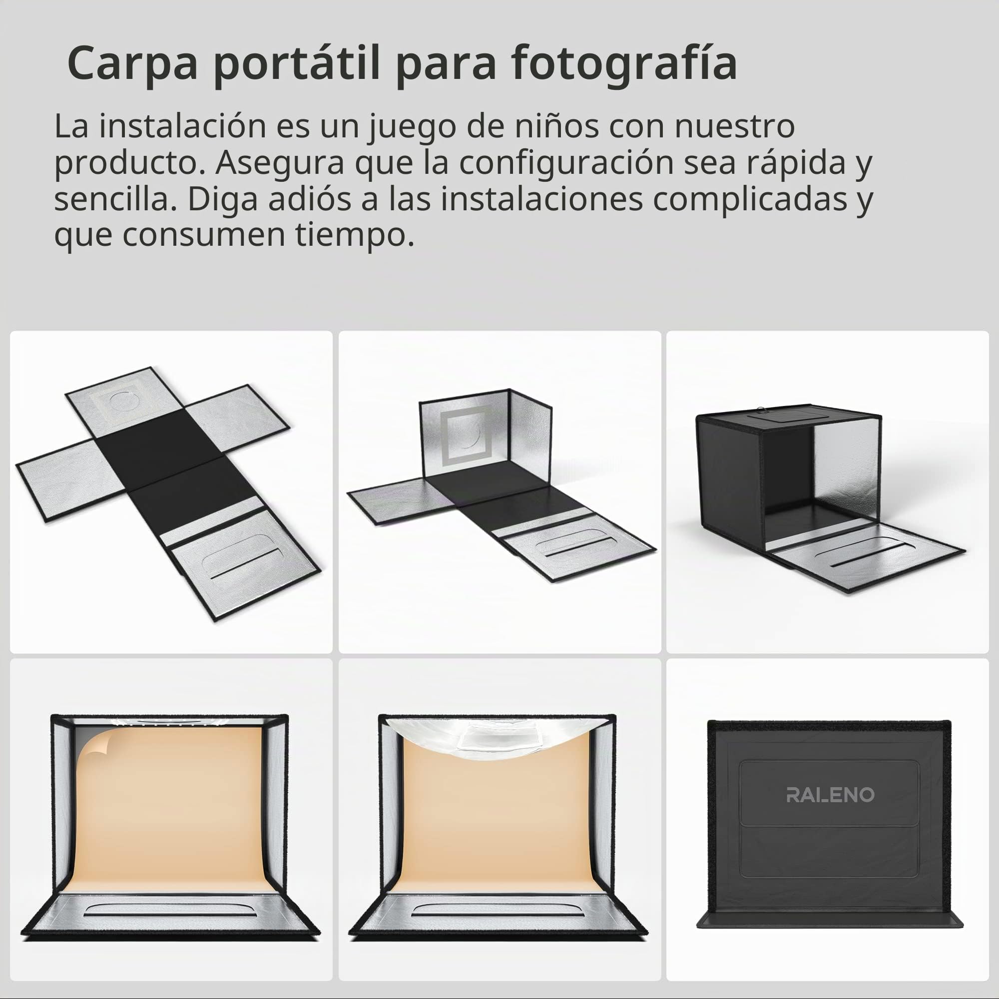 RALENO Set de Estudio Fotográfico 50 x 50 cm Caja de luz Plegable para Potos con Luz Ajustable Que Incluye 6 Fondos de PVC