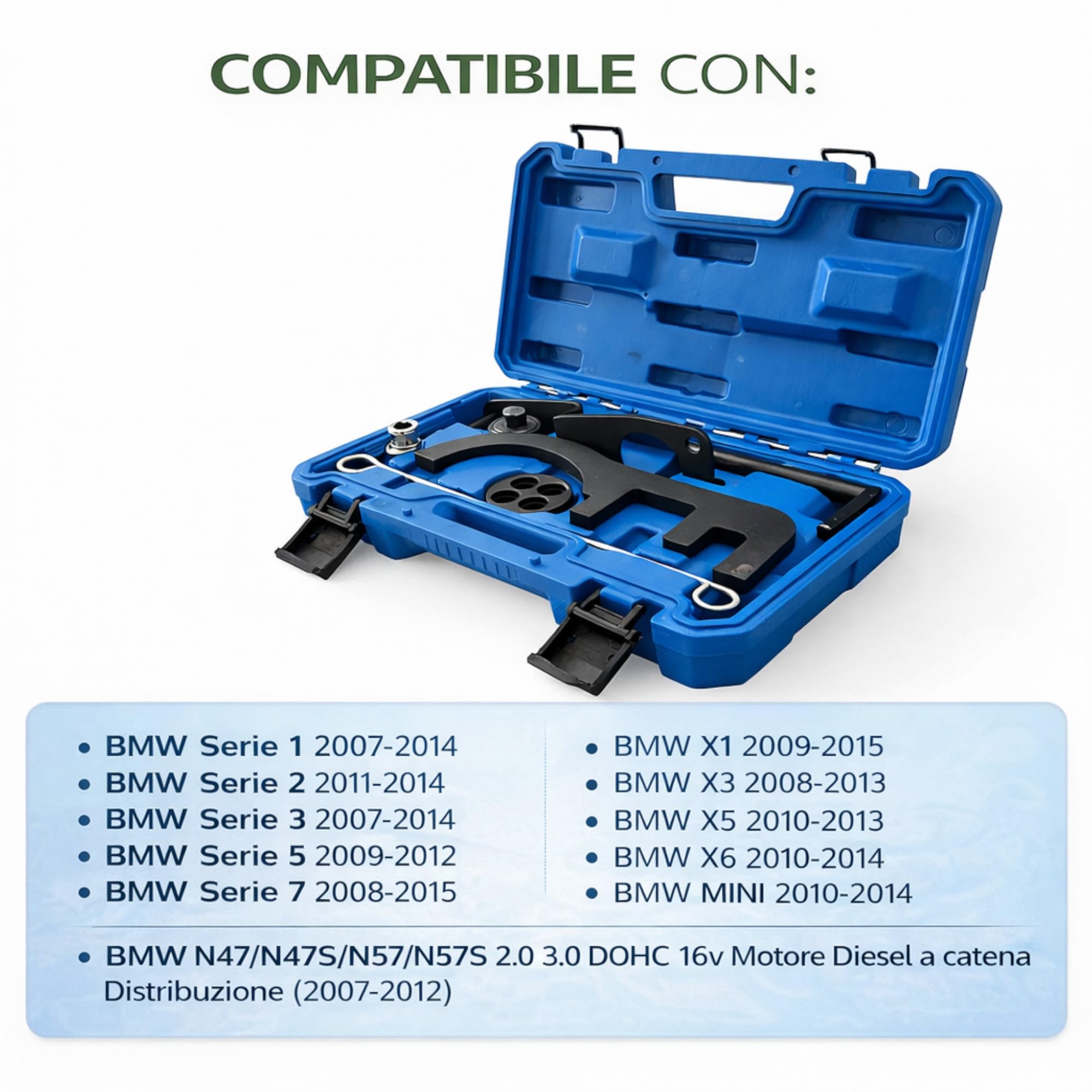 topolenashop Kit Attrezzi Messa in Fase Motore Compatibile con BMW N47 N47S N57 N57S Diesel 2.0 3.0 DOHC – Set 8 Pezzi Bloccaggio Albero a Camme e Albero Motore GS1753A