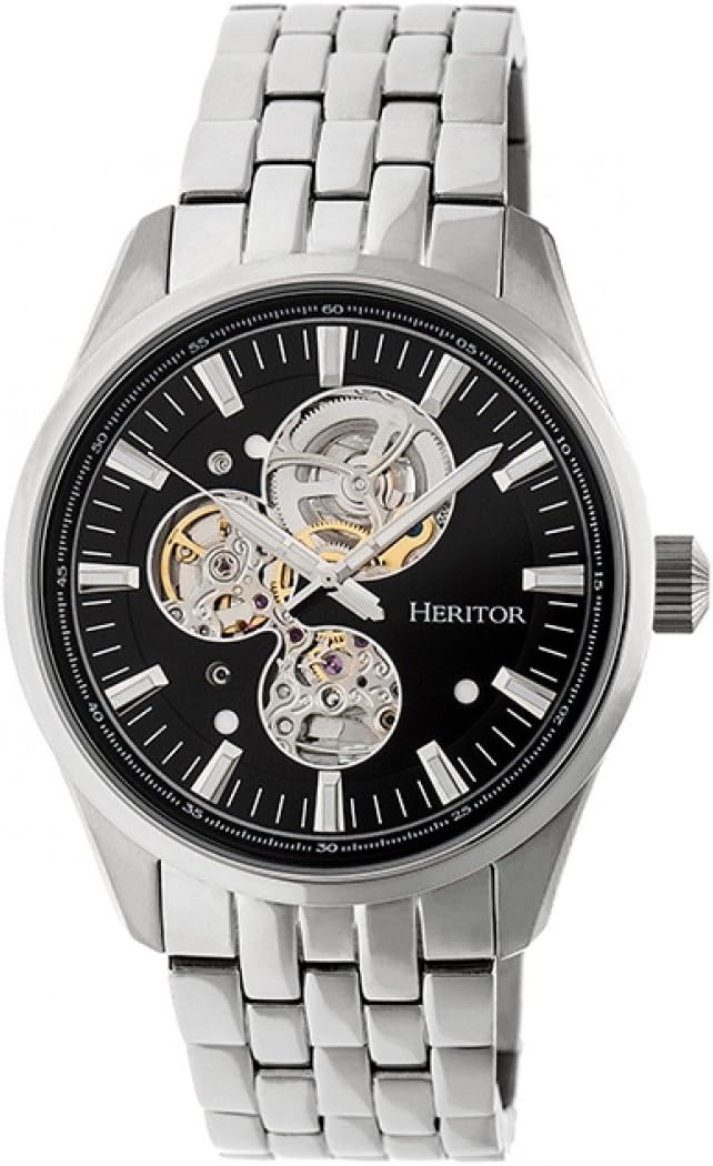 Heritor Automatic Stanley Semi-Skeleton Bracelet Watch - Silver/Black