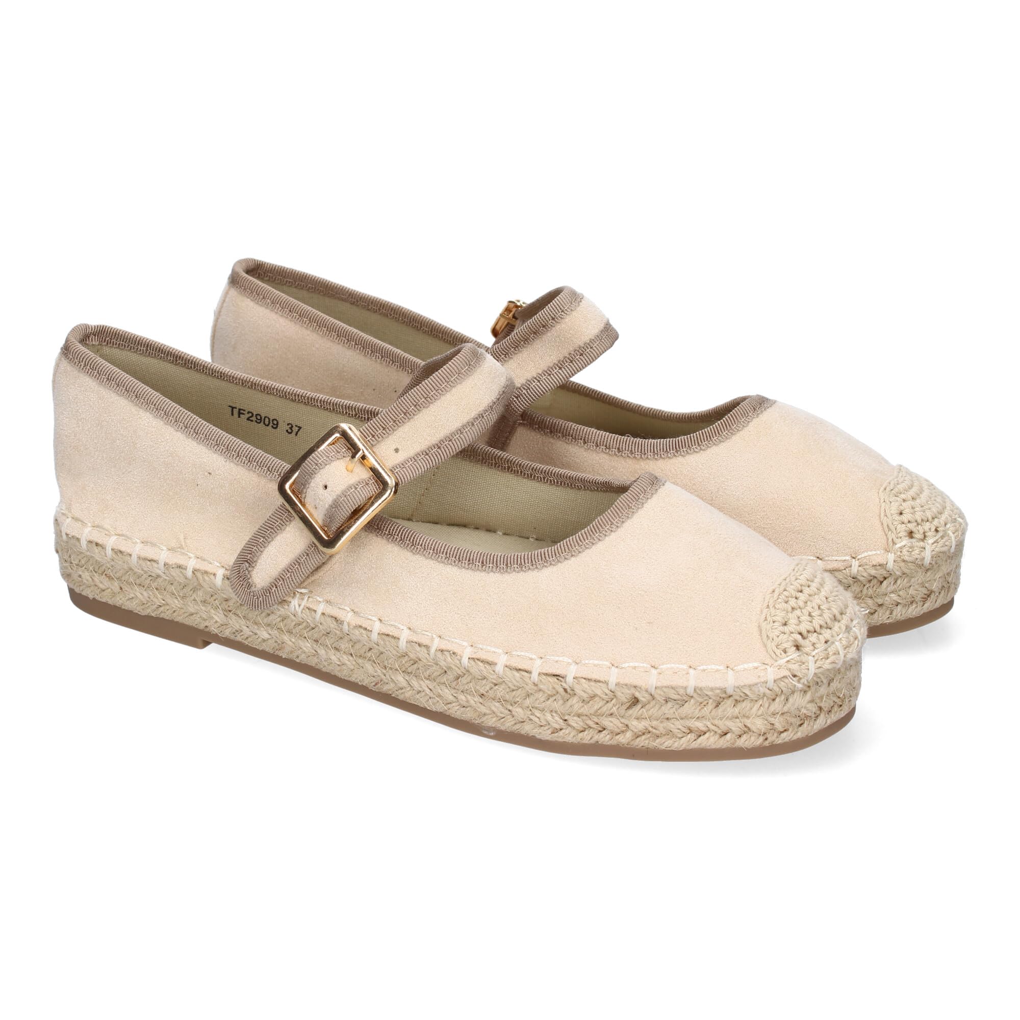shoes&blues.es Bailarina Alpargata de Mujer con Yute, Diseno Moderno con Puntera Bordada y Cierre de Hebilla para un Ajuste Comodo, Ideales para Primavera-Verano.