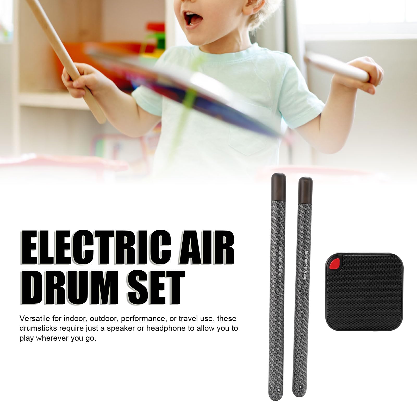 Asixxsix Elektronisches Schlagzeug-Set, Trommeln überall und Jederzeit Spielen, Air-Drum-Sticks-Set, Leises Erlebnis, 2 Klangoptionen, Air-Drumsticks für Anfänger, Erwachsene, Kinder,