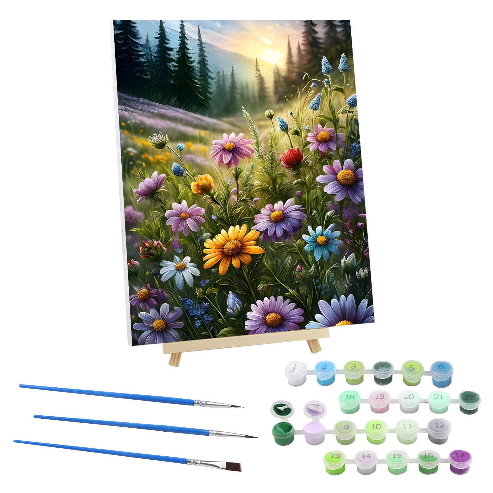 EOBROMD Flores Pintar por Numeros Adultos con Marco, Cuadros para Pintar por Numeros Bosque, Lona sin Pliegues Pintura al Colorear por Numeros con Caballete, Decoración del Hogar 30x40cm