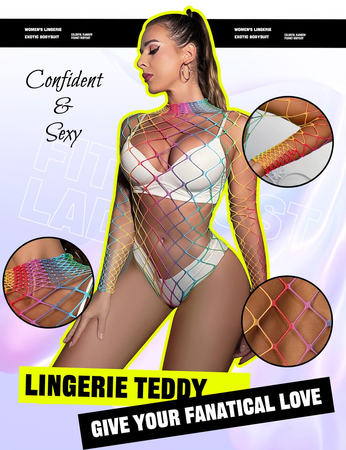 KRICJYH Lingerie for Women Sexy Bodysuit Fishnet Sparkle Rhinestone Teddy One Piece Babydoll Stripper Outfits Exotic