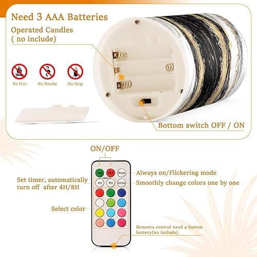 Vista 17 de Velas parpadeantes sin llama, velas LED moradas de mariposa lavanda con temporizador remoto, juego de 2 velas a pilas para San Valentín, boda